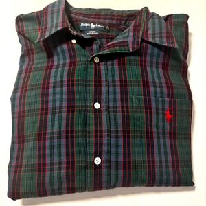 Ralph Lauren Blaire Men's Plaid Shirt L Green Red Pony Logo 100% Cotton